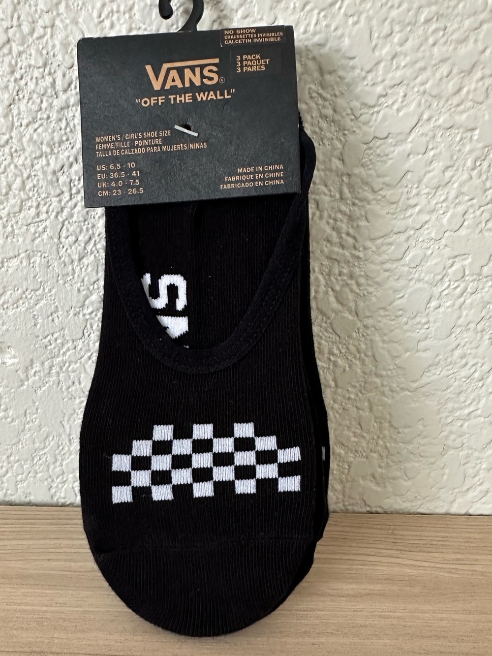 Vans Black No-Show Socks with White Checkerboard and Logo 3 pairs - Picture 2 of 5